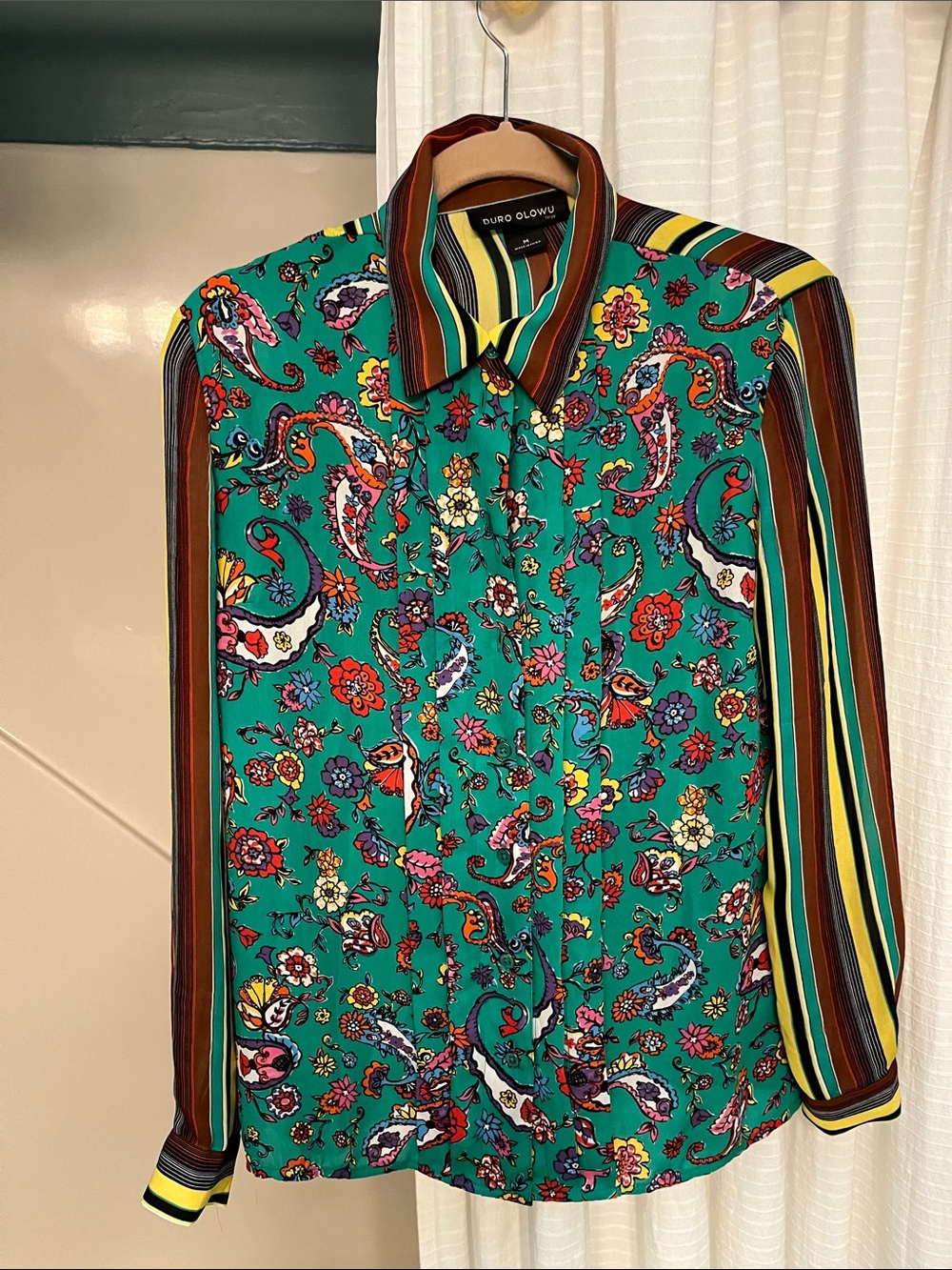 Duro Olowu Green Floral Paisley Button-Down Blouse